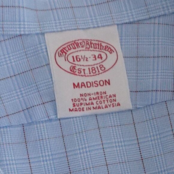 Brooks Brothers Blue Plaid Madison Button Down 100% Cotton Dress Shirt 16.5 - 34 - Picture 11 of 11